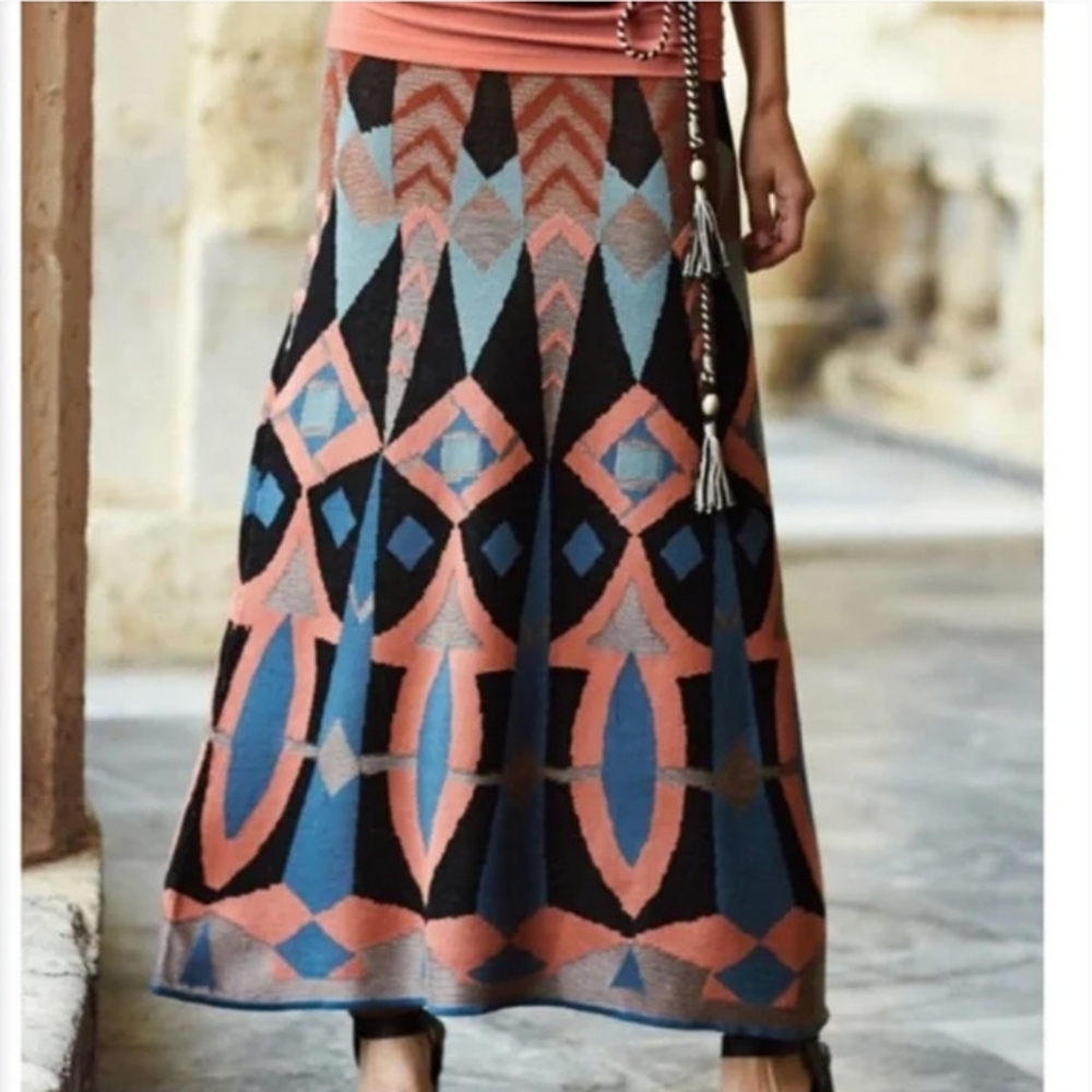 Peruvian Connection Women Malika Knit Maxi Skirt Southwestern Pima Cotton Aztec